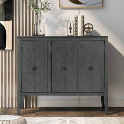 USTYLE Adjustable Shelf Storage Sideboard with 3 Retro Metal Handles and 4 Pinewood, Entryway, Living Room, Study Room, Dining Room