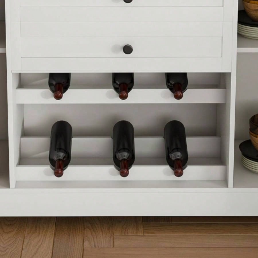 54 Farmhouse Buffet Sideboard with Storage Cabinet Adjustable Shelf - Wood Top Dining Table with Drawer, Kitchen Storage Cabinet Dining Room, Living Room, White