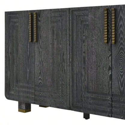 TREXM 54 Retro Buffet Cabinet with Storage, 4 - Door Vintage Fluted Sideboard Cabinet with Adjustable Shelves Dining Room, Kitchen, and Living Room Black