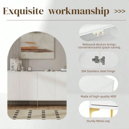 Buffet Cabinet with Storage, Wood Sideboard Cabinet with Carved Door Panels, 4 Doors modern aesthetic Storage Cabinet with Adjustable Shelves Living Room, Kitchen White