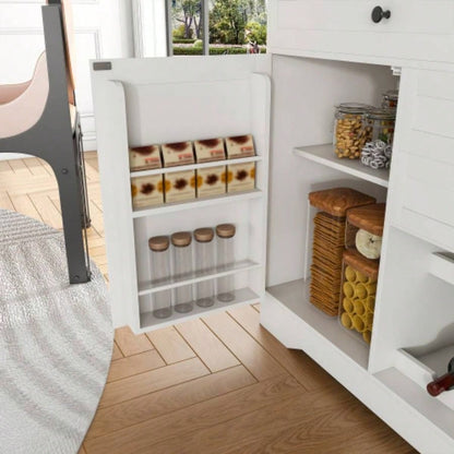 54 Farmhouse Buffet Sideboard with Storage Cabinet Adjustable Shelf - Wood Top Dining Table with Drawer, Kitchen Storage Cabinet Dining Room, Living Room, White