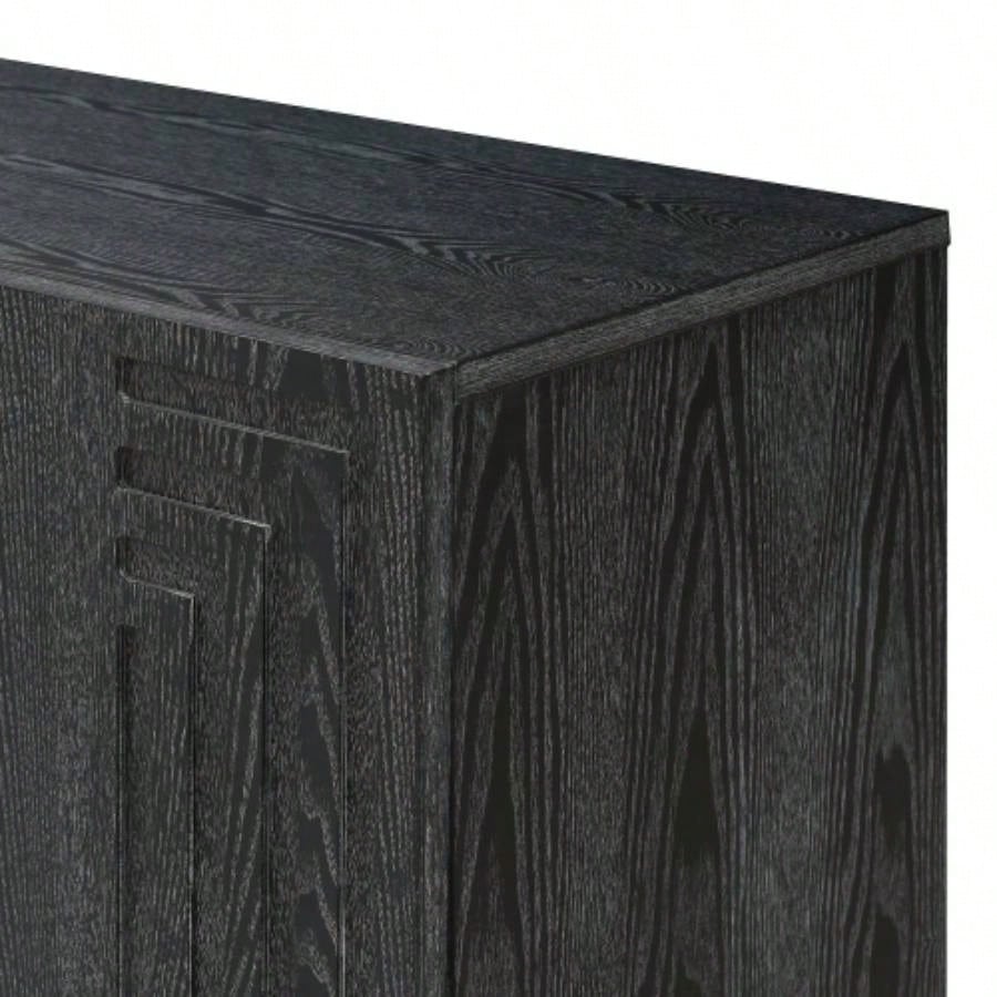 TREXM 54 Retro Buffet Cabinet with Storage, 4 - Door Vintage Fluted Sideboard Cabinet with Adjustable Shelves Dining Room, Kitchen, and Living Room Black