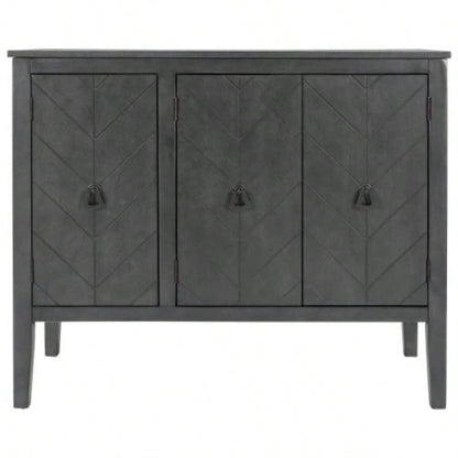 USTYLE Adjustable Shelf Storage Sideboard with 3 Retro Metal Handles and 4 Pinewood, Entryway, Living Room, Study Room, Dining Room