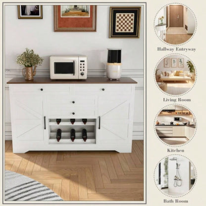 54 Farmhouse Buffet Sideboard with Storage Cabinet Adjustable Shelf - Wood Top Dining Table with Drawer, Kitchen Storage Cabinet Dining Room, Living Room, White