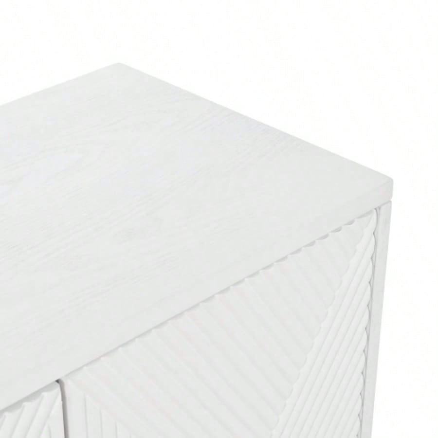 Buffet Cabinet with Storage, Wood Sideboard Cabinet with Carved Door Panels, 4 Doors modern aesthetic Storage Cabinet with Adjustable Shelves Living Room, Kitchen White