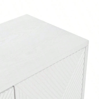 Buffet Cabinet with Storage, Wood Sideboard Cabinet with Carved Door Panels, 4 Doors modern aesthetic Storage Cabinet with Adjustable Shelves Living Room, Kitchen White