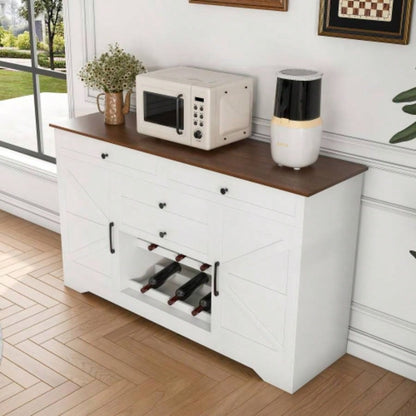 54 Farmhouse Buffet Sideboard with Storage Cabinet Adjustable Shelf - Wood Top Dining Table with Drawer, Kitchen Storage Cabinet Dining Room, Living Room, White