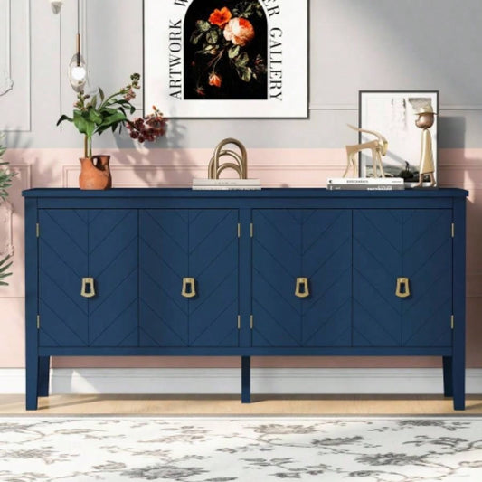USTYLE 63 - Inch Four - Door Sideboard - Geometric Patterned Design with Vintage Metal Handles, Narrow Entryway Table Living Room, Foyer, and Hallway