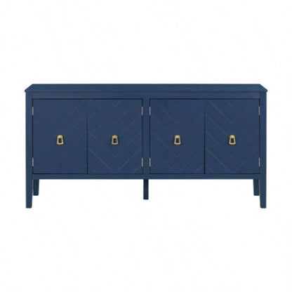 USTYLE 63 - Inch Four - Door Sideboard - Geometric Patterned Design with Vintage Metal Handles, Narrow Entryway Table Living Room, Foyer, and Hallway