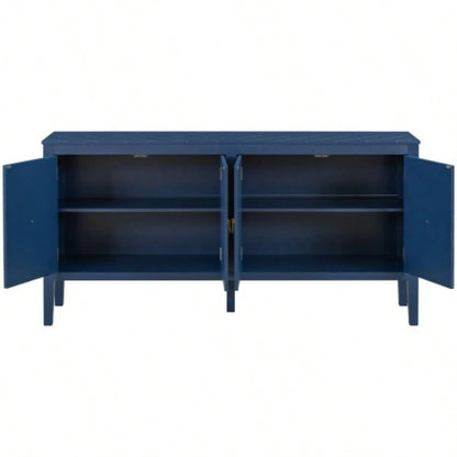 USTYLE 63 - Inch Four - Door Sideboard - Geometric Patterned Design with Vintage Metal Handles, Narrow Entryway Table Living Room, Foyer, and Hallway