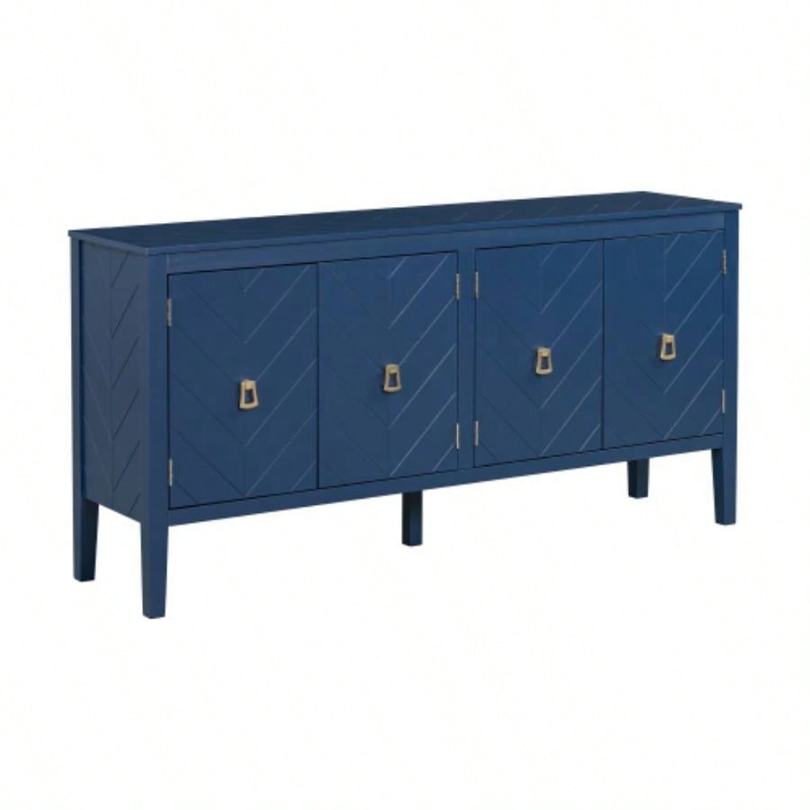USTYLE 63 - Inch Four - Door Sideboard - Geometric Patterned Design with Vintage Metal Handles, Narrow Entryway Table Living Room, Foyer, and Hallway