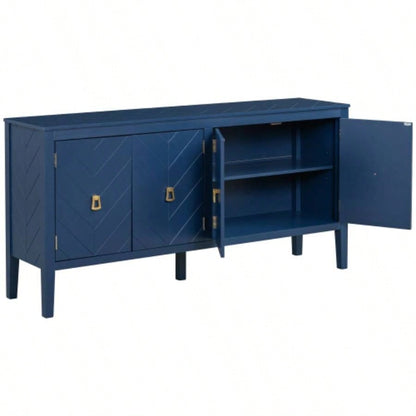USTYLE 63 - Inch Four - Door Sideboard - Geometric Patterned Design with Vintage Metal Handles, Narrow Entryway Table Living Room, Foyer, and Hallway