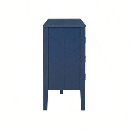 USTYLE 63 - Inch Four - Door Sideboard - Geometric Patterned Design with Vintage Metal Handles, Narrow Entryway Table Living Room, Foyer, and Hallway