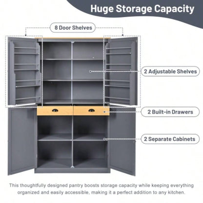Assembly Video ProvidedTOPMAX 40.2x20x71.3inch High Freestanding Kitchen Pantry Large Cupboard Storage Cabinet with 2 Drawers, 2 Adjustable Shelves, 8 Door Shelves Kitchen, Dining Room, Gray