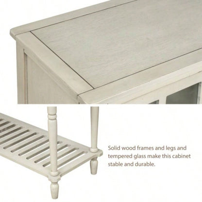 TREXM Sideboard Console Table with Bottom Shelf, Farmhouse Wood/Glass Buffet Storage Cabinet Living Room Antique