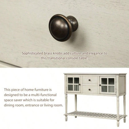 TREXM Sideboard Console Table with Bottom Shelf, Farmhouse Wood/Glass Buffet Storage Cabinet Living Room Antique