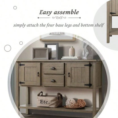 48 Solid Wood Sideboard Console Table with 2 Drawers and Cabinets and Bottom Shelf, Retro Style Storage Dining Buffet Server Cabinet Living Room Kitchen Dining RoomRustic