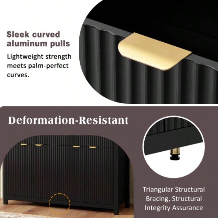 Modern Wave - Pattern Sideboard Cabinet with 2 Drawers and 4 Doors, 3 - Level Adjustable Shelves, Aluminum Handles, Scandinavian Style, 3 Colors, Suitable Entryway, Living Room, Foyer