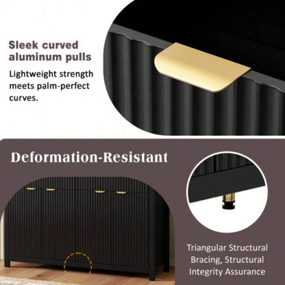 Modern Wave - Pattern Sideboard Cabinet with 2 Drawers and 4 Doors, 3 - Level Adjustable Shelves, Aluminum Handles, Scandinavian Style, 3 Colors, Suitable Entryway, Living Room, Foyer