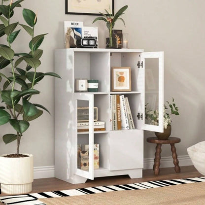MDF painted Cabinet with Glass Doors and drawer, open storage space, White, Bedroom, Living room