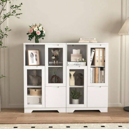 MDF painted Cabinet with Glass Doors and drawer, open storage space, White, Bedroom, Living room