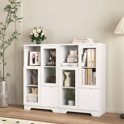 MDF painted Cabinet with Glass Doors and drawer, open storage space, White, Bedroom, Living room