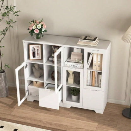 MDF painted Cabinet with Glass Doors and drawer, open storage space, White, Bedroom, Living room