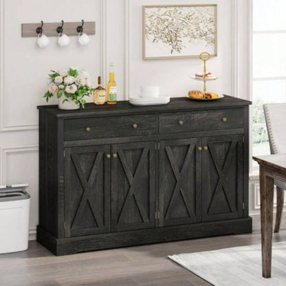 Vintage Black Brown Sideboard with Two Drawers and Four Doors Living Room, Bedroom, and Kitchen, Room Storage Cabinet, Black Brown