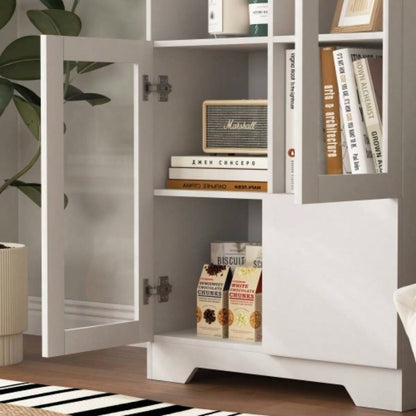 MDF painted Cabinet with Glass Doors and drawer, open storage space, White, Bedroom, Living room