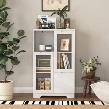 MDF painted Cabinet with Glass Doors and drawer, open storage space, White, Bedroom, Living room