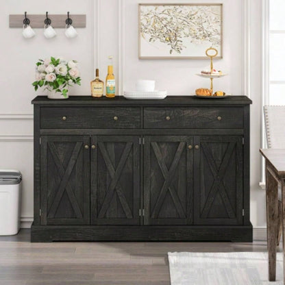 Vintage Black Brown Sideboard with Two Drawers and Four Doors Living Room, Bedroom, and Kitchen, Room Storage Cabinet, Black Brown