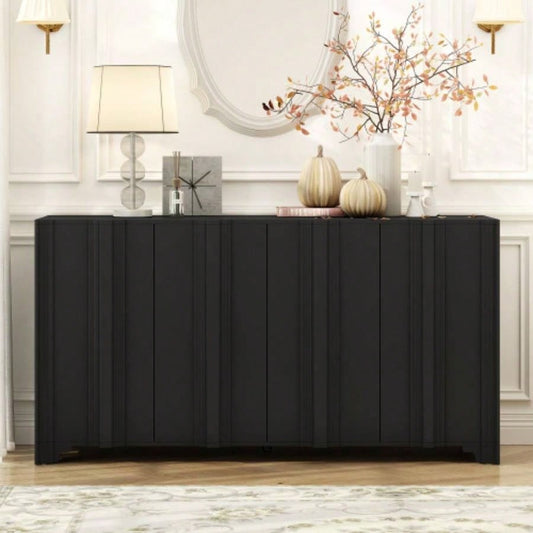 USTYLE Sophisticated 4 - Door Sideboard Adorned with Intricate Linear Accents and Luxurious Multi - Layered Pine Veneer Design Elements, Suitable Living Rooms, Entrance and Study Rooms