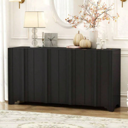USTYLE Sophisticated 4 - Door Sideboard Adorned with Intricate Linear Accents and Luxurious Multi - Layered Pine Veneer Design Elements, Suitable Living Rooms, Entrance and Study Rooms