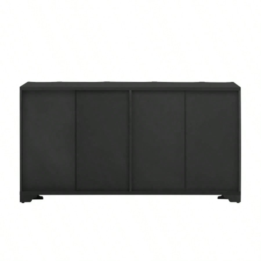 USTYLE Sophisticated 4 - Door Sideboard Adorned with Intricate Linear Accents and Luxurious Multi - Layered Pine Veneer Design Elements, Suitable Living Rooms, Entrance and Study Rooms