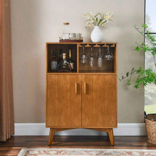 31.5 Liquor Cabinet with Wine Glass Holder Wine Rack Adjustable Shelf, Wine Cabinet, Kitchen Coffee Bar Cabinet, Rustic Sideboard Buffet Cabinet with storage Home Farmhouse Dining Room