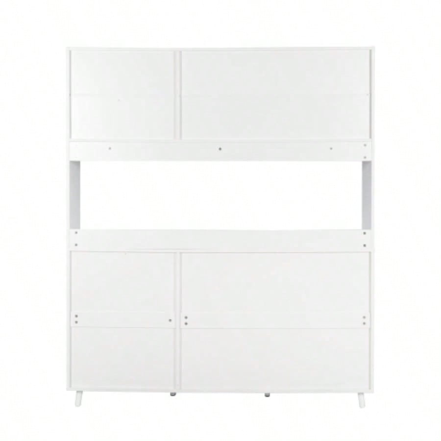 63 Large Kitchen Hutch Cabinet, Freestanding Pantry Cabinets Storage Kitchen Cupboard with 4 Doors, 4 Drawers Microwave Shelf, White