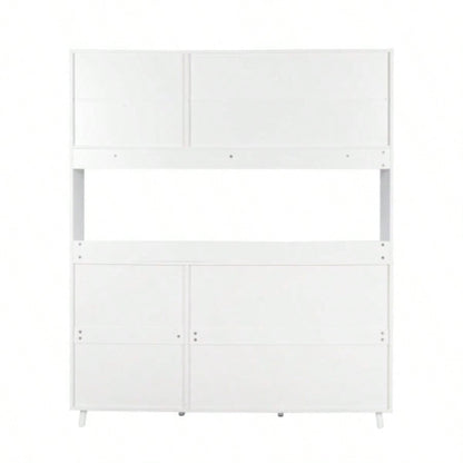 63 Large Kitchen Hutch Cabinet, Freestanding Pantry Cabinets Storage Kitchen Cupboard with 4 Doors, 4 Drawers Microwave Shelf, White