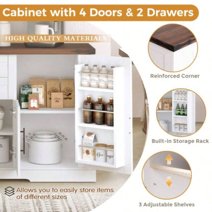 63 Farmhouse Barn Door Storage Cabinet with 2 Drawers Door Rack, Large Buffet Table Coffee Bar Cabinets with Adjustable Shelves Kitchen, Living Room, Entryway, Dining Room, White