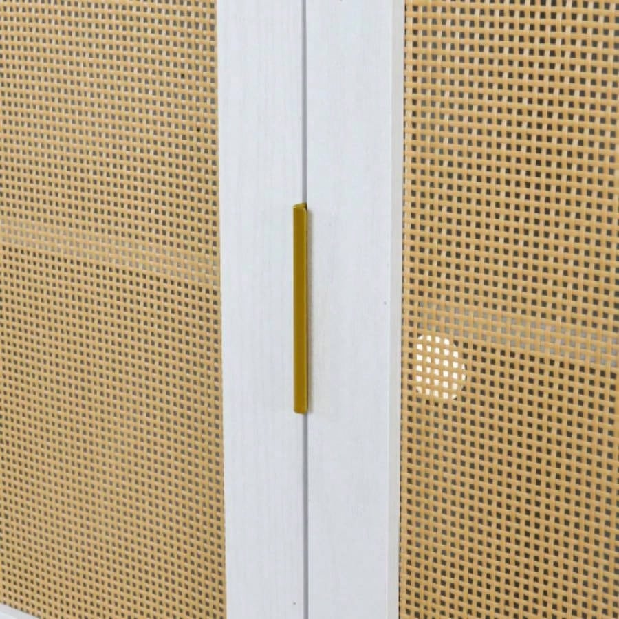 TREXM 2 - Door Elegant Curved Dining Cabinet with Gold Trim and Woven Rattan Doors Dining Room White