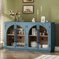 TREXM 4 - Door Large Storage Sideboard Buffet Cabinet with Glass Doors, Arched Cabinet with Adjustable Shelves Kitchen, Dining Room and Living Room Navy