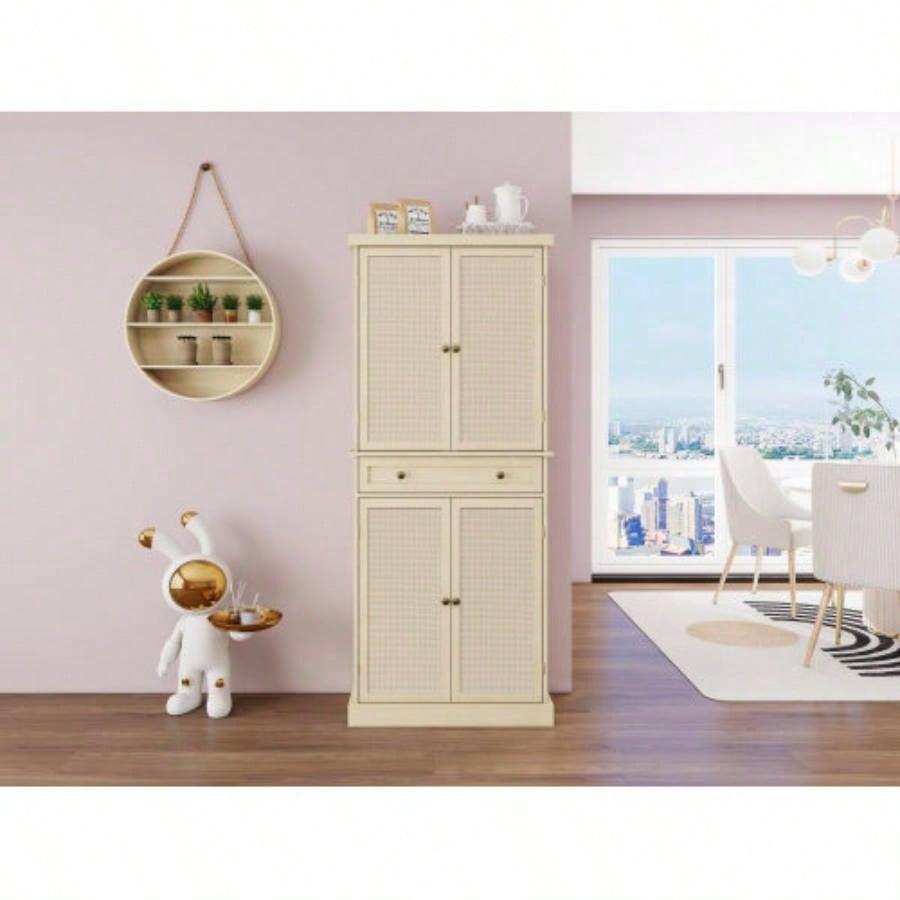 4 Door Cabinet with 1 Drawer, with 4 Adjustable Inner Shelves, Storage Cabinet