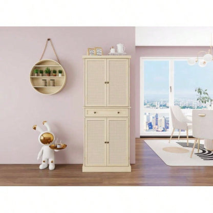 4 Door Cabinet with 1 Drawer, with 4 Adjustable Inner Shelves, Storage Cabinet
