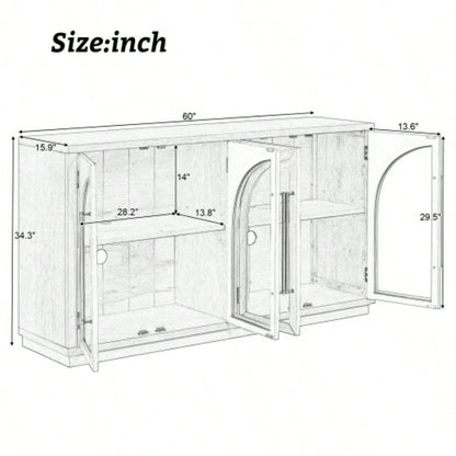 TREXM 4 - Door Large Storage Sideboard Buffet Cabinet with Glass Doors, Arched Cabinet with Adjustable Shelves Kitchen, Dining Room and Living Room Navy