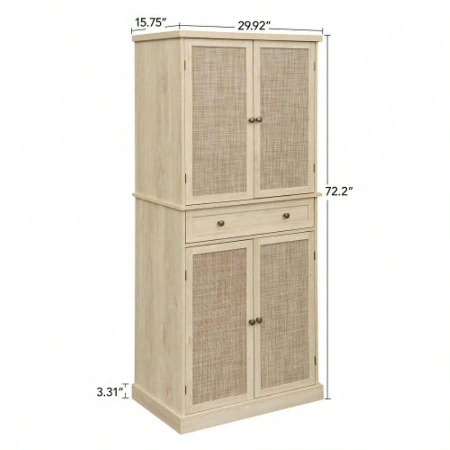 4 Door Cabinet with 1 Drawer, with 4 Adjustable Inner Shelves, Storage Cabinet