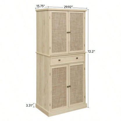 4 Door Cabinet with 1 Drawer, with 4 Adjustable Inner Shelves, Storage Cabinet