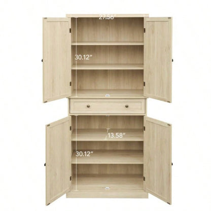 4 Door Cabinet with 1 Drawer, with 4 Adjustable Inner Shelves, Storage Cabinet