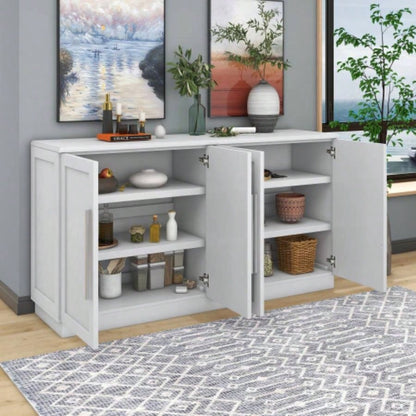 TREXM Sideboard Buffet Cabinet with Storage, Buffet Cabinet with Adjustable Shelves and Silver Handles Sideboard Cabinet Kitchen, Dining Room, Living Room, White
