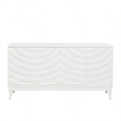 Elegant Sideboard Featuring Sophisticated Wavy Pattern Doors with Arched Groove Design in a Stylish Four - Door Layout, Adjustable, Suitable Study, Entryway and Living RoomWhite