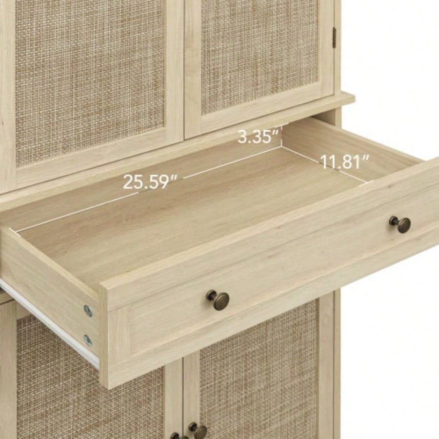 4 Door Cabinet with 1 Drawer, with 4 Adjustable Inner Shelves, Storage Cabinet