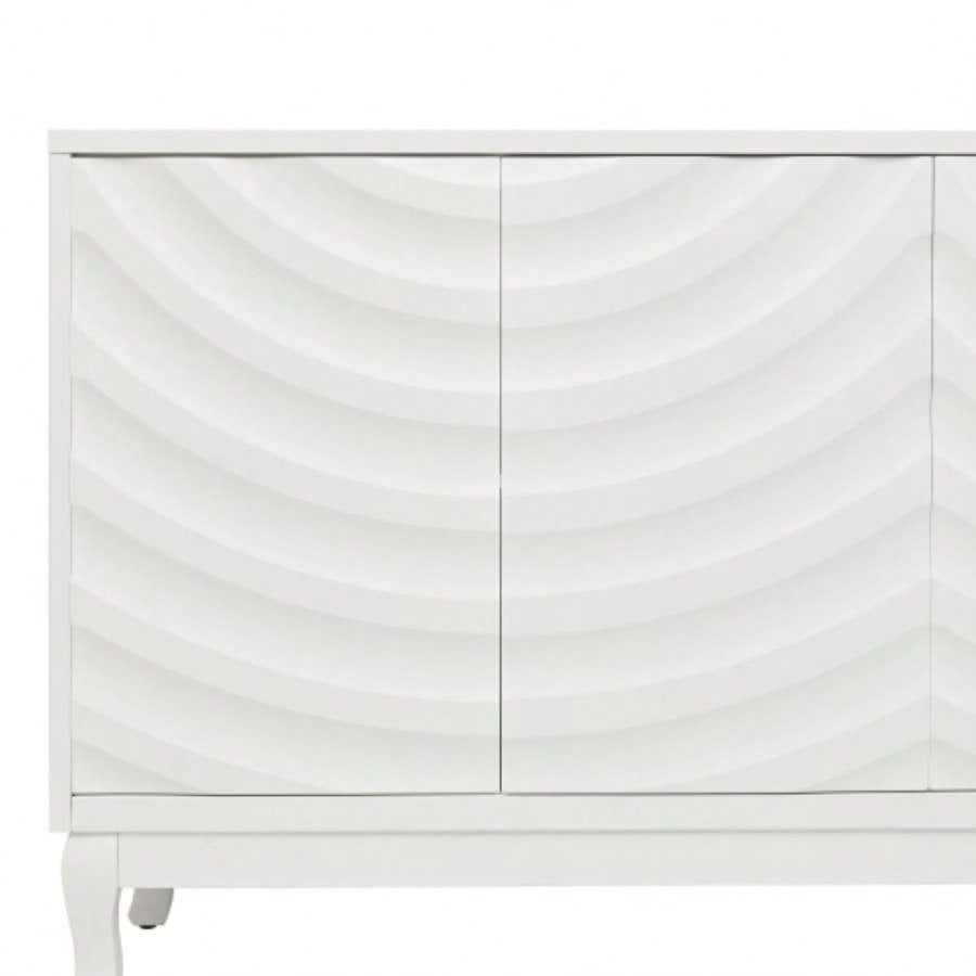 Elegant Sideboard Featuring Sophisticated Wavy Pattern Doors with Arched Groove Design in a Stylish Four - Door Layout, Adjustable, Suitable Study, Entryway and Living RoomWhite